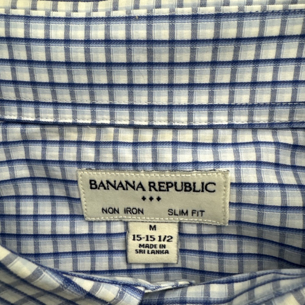 Banana Republic Long Sleeve Plaid Button Down Shirt Slim Fit Men's M Blue White - Picture 2 of 8
